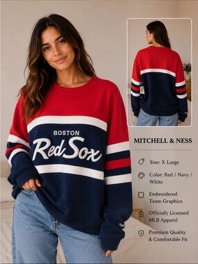 Mitchell & Ness Red Crewneck with Cooperstown Collection Patch